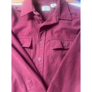 LL Bean Mens Chamois Shirt Burgundy Heavyweight Cotton Long Sleeve L.L. Bean